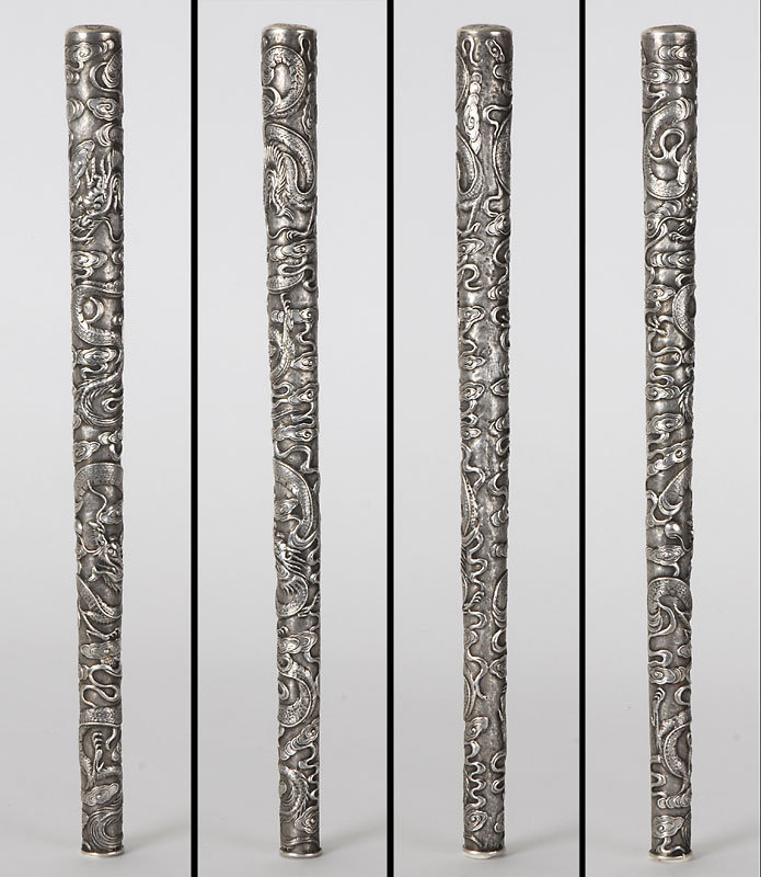 Antique Chinese Export Silver Cane Handle, c. 1910.