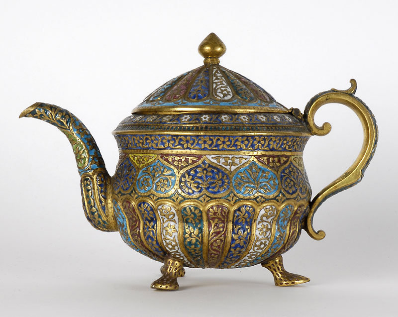 Fine Kashmir Gilt Bronze Teapot with Enamel, 19th C.