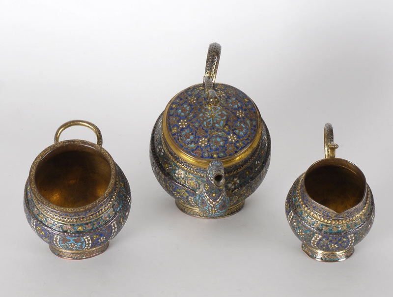Kashmir Gilt Bronze Tea Service with Enamel, 19th C.
