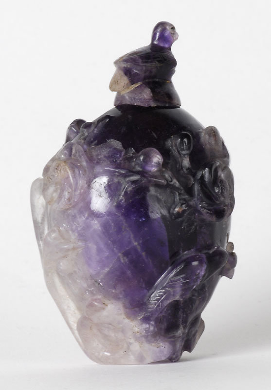 Chinese Carved Amethyst Snuff Bottle, c. 1900.