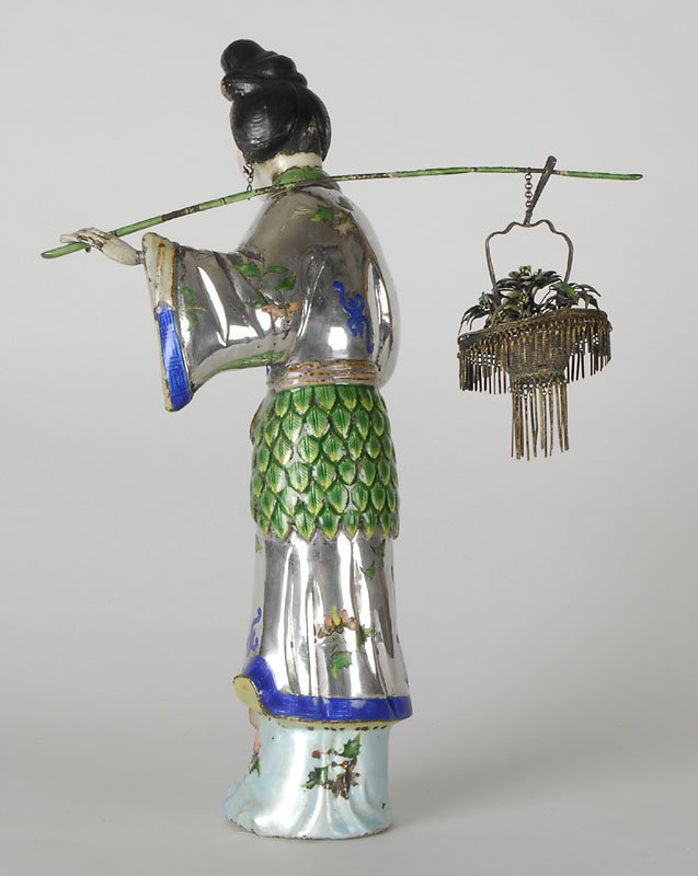 Chinese Silver Enamel Figure of He Xiangu Figure.