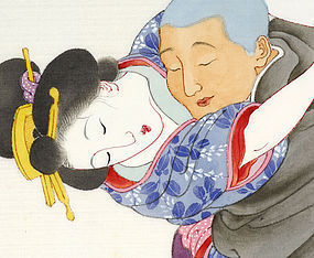 Japanese Erotic Shunga Painting "August", Meiji.