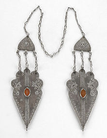 Old Turkoman Woman's Cap Silver Ornament - "Canne".