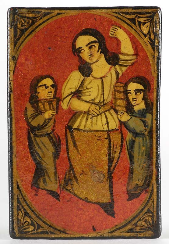 Single Qajar Papier-Mache Playing Card with Mother, # 4