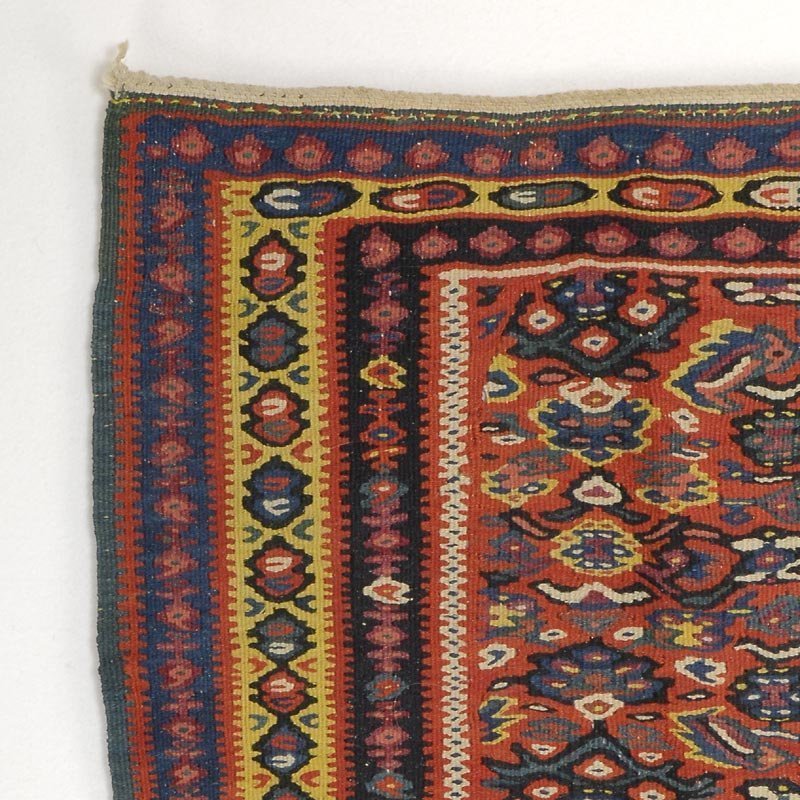 Antique Senneh Kilim Oriental Wool Rug, Persia.