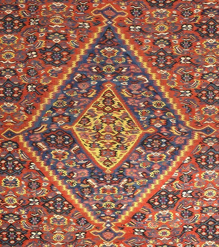 Antique Senneh Kilim Oriental Wool Rug, Persia.
