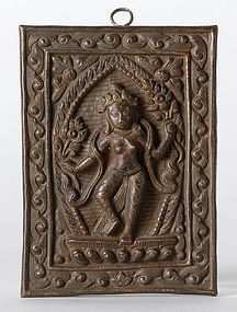 Votive Repousse Plaque with dancing Goddess, 19th/20th.