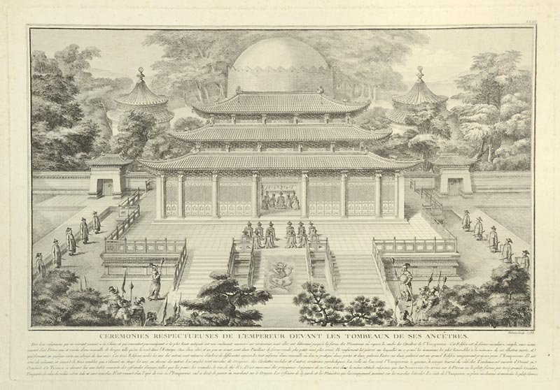 Etching by Helman - Ceremony for Ancestors of  Emperor