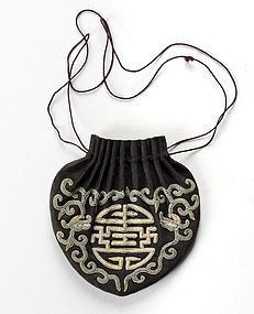 Chinese Silk Purse with Peking Knot Embroidery.