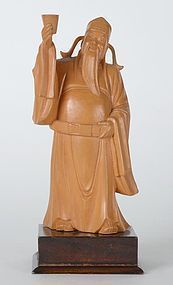 Old Chinese Boxwood Carving Statue of Li Bai, c. 1950.