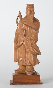 Old Chinese Boxwood Carving Statue of Lu Dongbin.