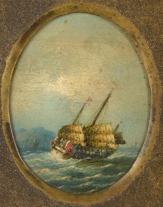 Pair of Chinese Export Oil Paintings w. Ships, 19th C.