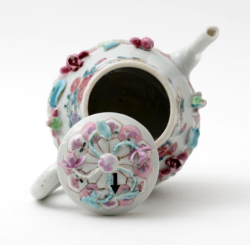 Chinese Molded Export Porcelain &quot;Famille rose&quot; Teapot.