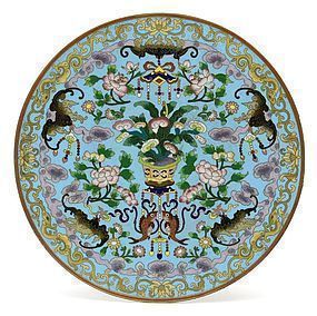 Chinese Round Cloisonne Enamel Plaque #1, Late Qing