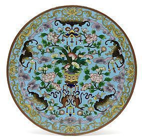 Chinese Round Cloisonne Enamel Plaque #2, Late Qing