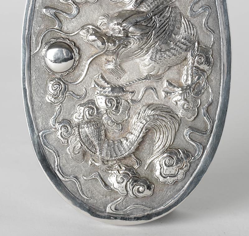 Chinese Export Silver Brush or Mirror Back with Dragon, 19th C.