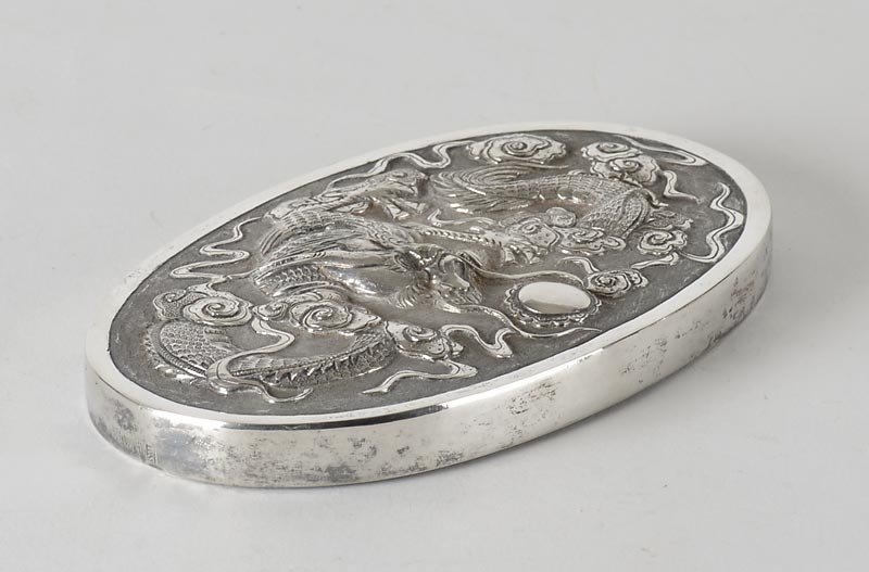 Chinese Export Silver Brush or Mirror Back with Dragon, 19th C.