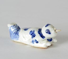 Antique Japanese Hirado Porcelain Netsuke of Karako, 19th C.