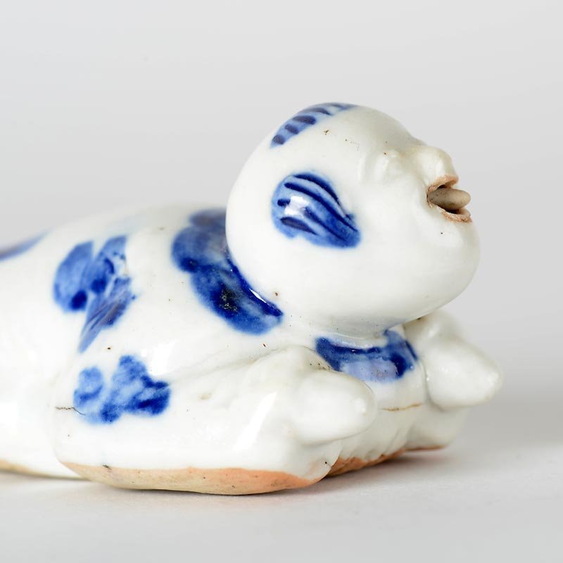 Antique Japanese Hirado Porcelain Netsuke of Karako, 19th C.