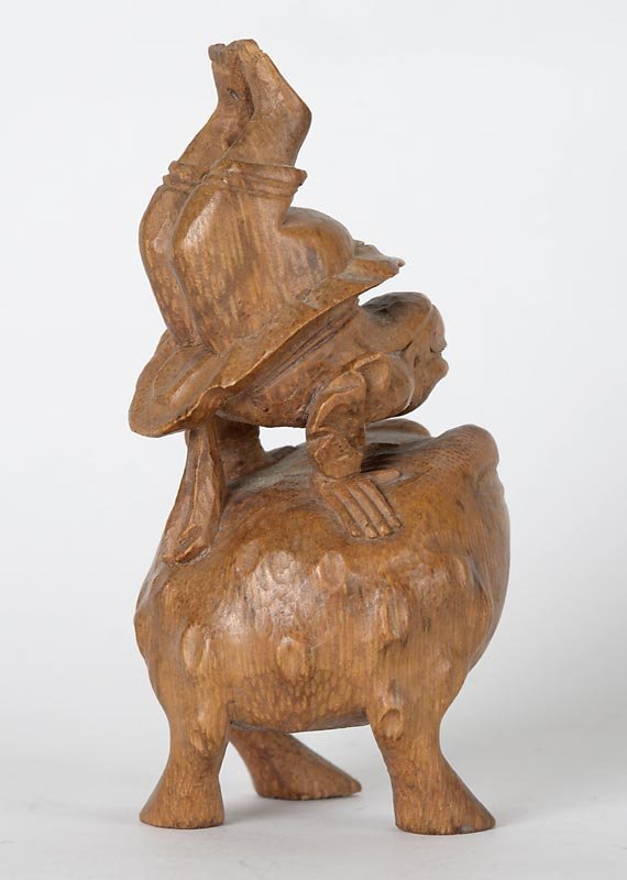 Small Chinese Bamboo Carving of Liu Hai with Toad, c. 1900.