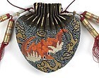 Antique Chinese Silk Purse with Counted Stitch Embroidery w. Bats.