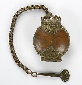 Ceylonese Brass and Copper Betel Lime Container, 19th C.
