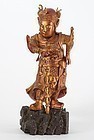 Chinese Gilt Lacquer Wood Figure of Buddhist Guardian "Wei Tuo".