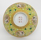 Republic Period Chinese Yellow Ground Medallion Porcelain Bowl.