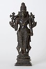 Old Indian Bronze Figure of Four-Armed Vishnu.