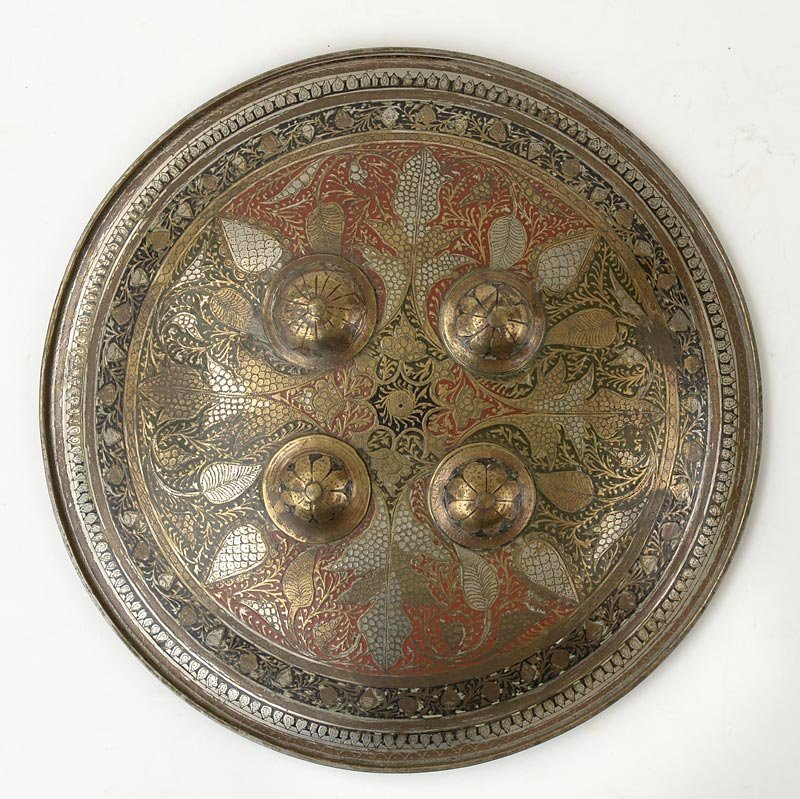Antique Indian Dhal Bronze Shield with Enamel, c. 1900.