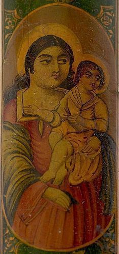 Persian Qajar Papier-Mache Qalamdan w. Virgin Mary & Jesus, 19th C.
