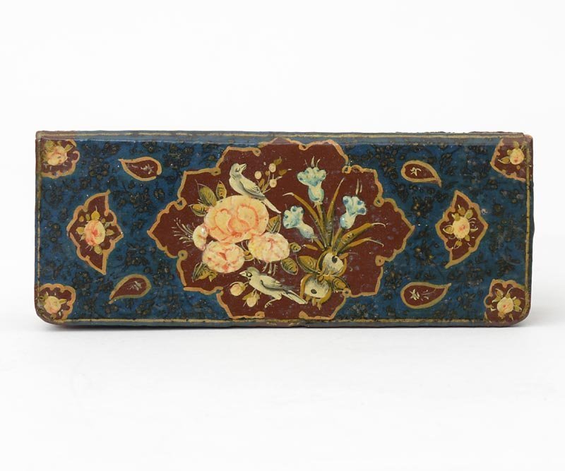 Small Persian Qajar Box with "Rose & Nightingale" Motif, 19th C.