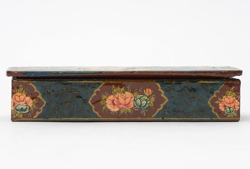 Small Persian Qajar Box with &quot;Rose &amp; Nightingale&quot; Motif, 19th C.