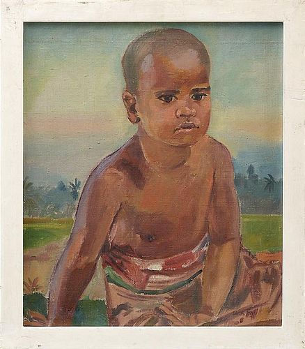 Framed Oil Painting of Balinese Boy by Ch. A. Egli, c. 1925.