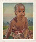 Framed Oil Painting of Balinese Boy by Ch. A. Egli, c. 1925.