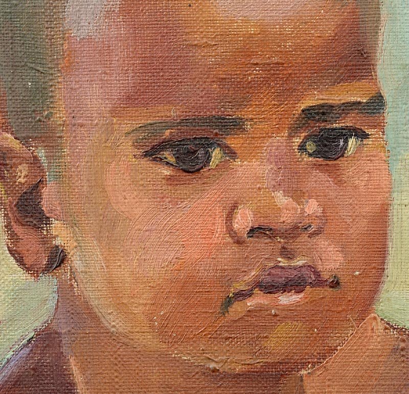 Framed Oil Painting of Balinese Boy by Ch. A. Egli, c. 1925.