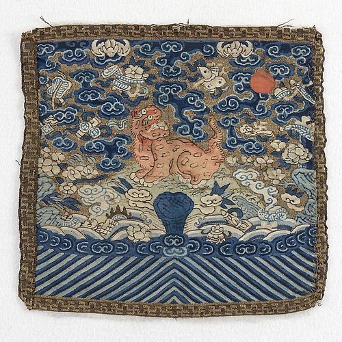 Chinese Kesi Military 3rd Silk Rank Badge with Leopard, 19th C.