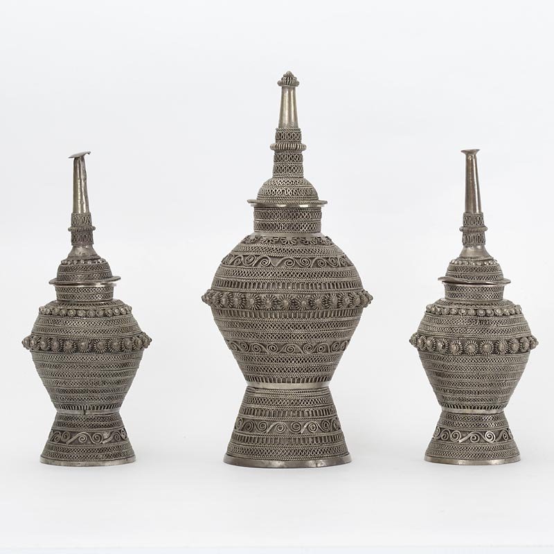 Set of 3 Old Silvered Metal Offering Vessels, Maranao - Philippines.