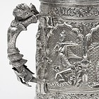 Fine Antique Burmese Silver Tankard with Figures, Dated 1875.