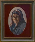 Portrait of Indian Woman by Artist S.B. Rawoot, Watercolor dated 1916.
