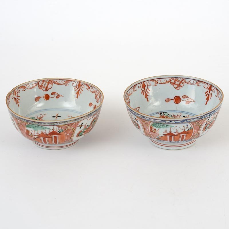 A Pair Dutch-Decorated Chinese Export Porcelain Bowls, 18th C.
