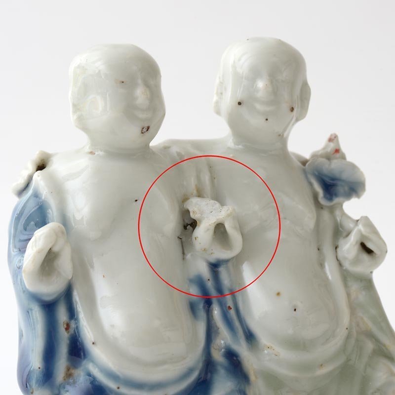 Rare Chinese Export Porcelain Group of Hehe Erxian Twins, Qianlong.