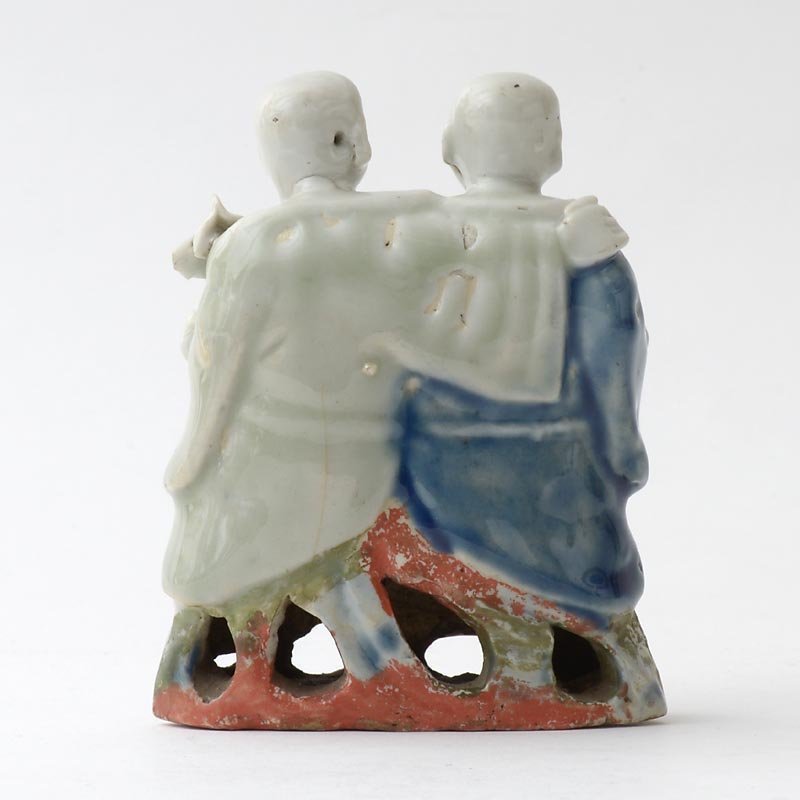 Rare Chinese Export Porcelain Group of Hehe Erxian Twins, Qianlong.