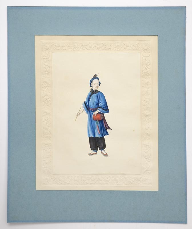 Fine Chinese Trade Painting on Paper of a Manchu Lady, Early 19th C.
