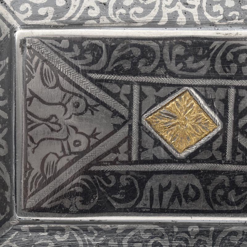 Antique Caucasian Silver Niello Belt Buckle with Gilding, Dated 1868.