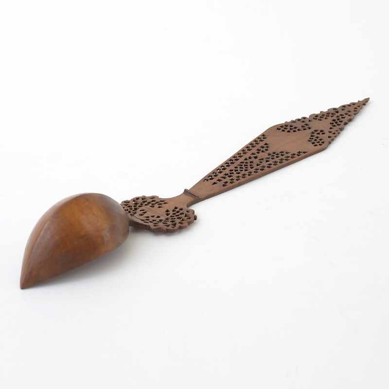 Large Persian Carved &amp; Pierced Wooden Sherbet Spoon, 19th C.