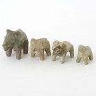 Lot of 4 Antique Thai Celadon Ceramic Elephant Figurines, c. 16th C.