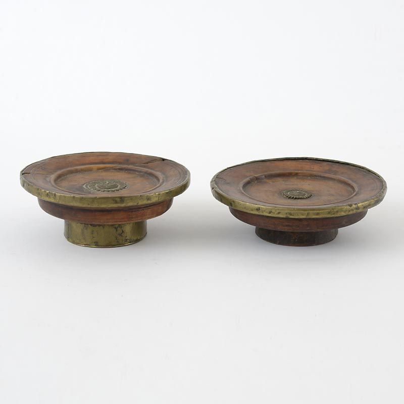 Two Antique Wooden Tibetan Ritual Offering Torma Stands.