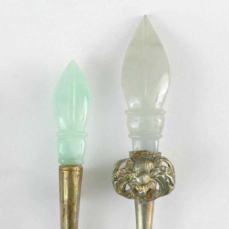 Two Old Chinese Gilt Hairpins with Jade.