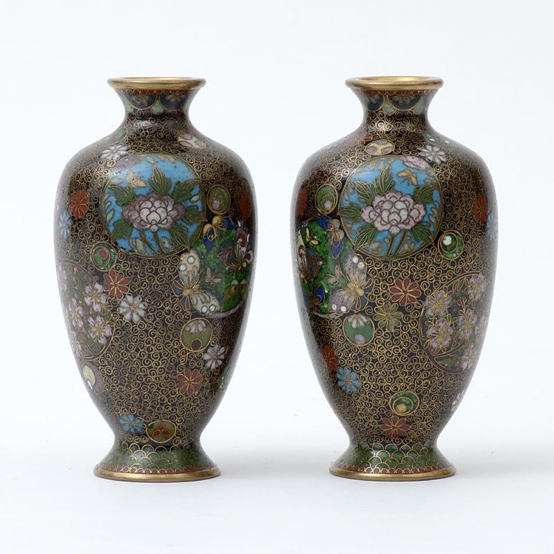 A Fine Pair Japanese Shippo Cloisonne Vases by Takahara, Meiji.